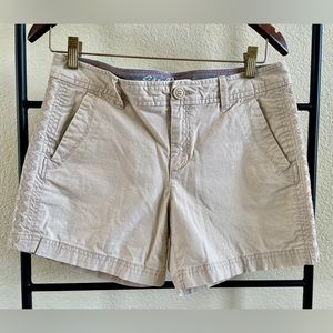 Eddie Bauer Embroidered Side Panel Light Tan Stone Casual Shorts Pockets Size 6